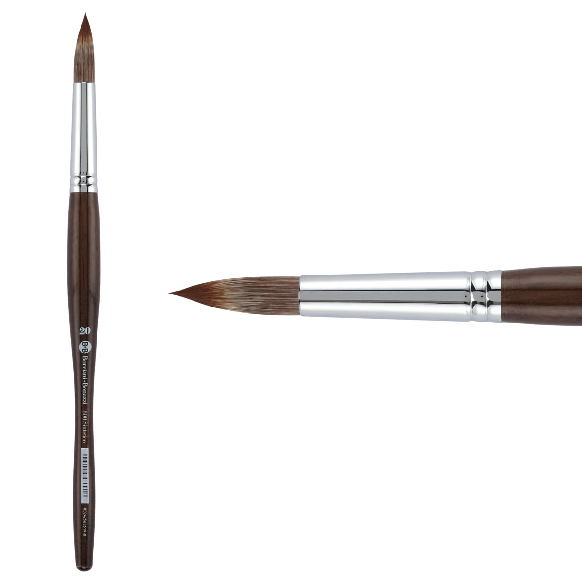 Borciani e Bonazzi Unico Synthetic Mongoose Artist Paint Brush - Series 800 Round - Size #20 - Watercolors, Oil & Acrylic Paint - Handcrafted in Italy, Anti-Roll Design, Ergonomic Medium Handle
