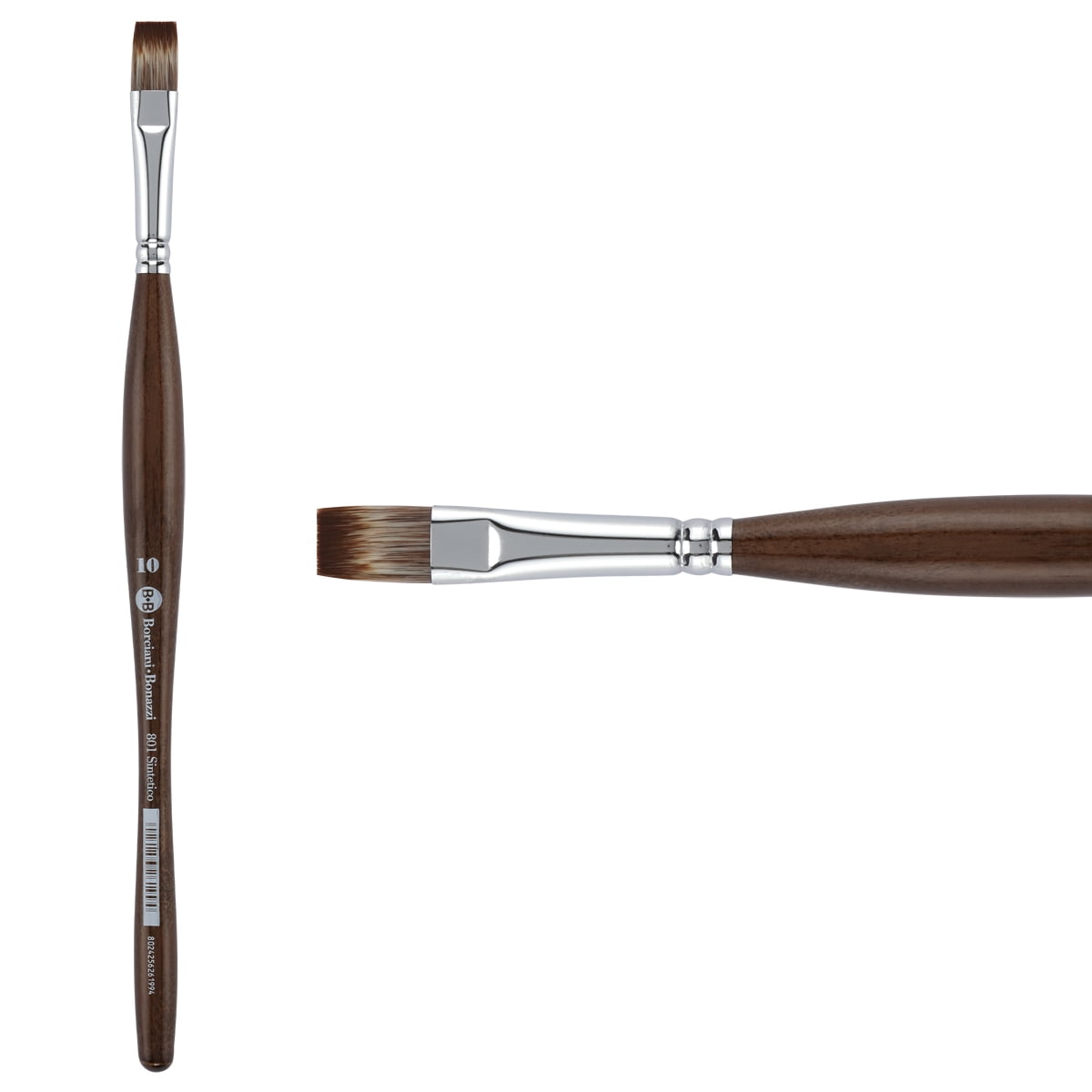 Borciani e Bonazzi Unico Synthetic Mongoose Artist Paint Brush - Series 801 Flat - Size #10 - Watercolors, Oil & Acrylic Paint - Handcrafted in Italy, Anti-Roll Design, Ergonomic Medium Handle