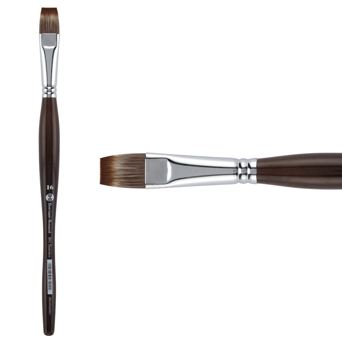 Borciani e Bonazzi Unico Synthetic Mongoose Artist Paint Brush - Series 801 Flat - Size #16 - Watercolors, Oil & Acrylic Paint - Handcrafted in Italy, Anti-Roll Design, Ergonomic Medium Handle