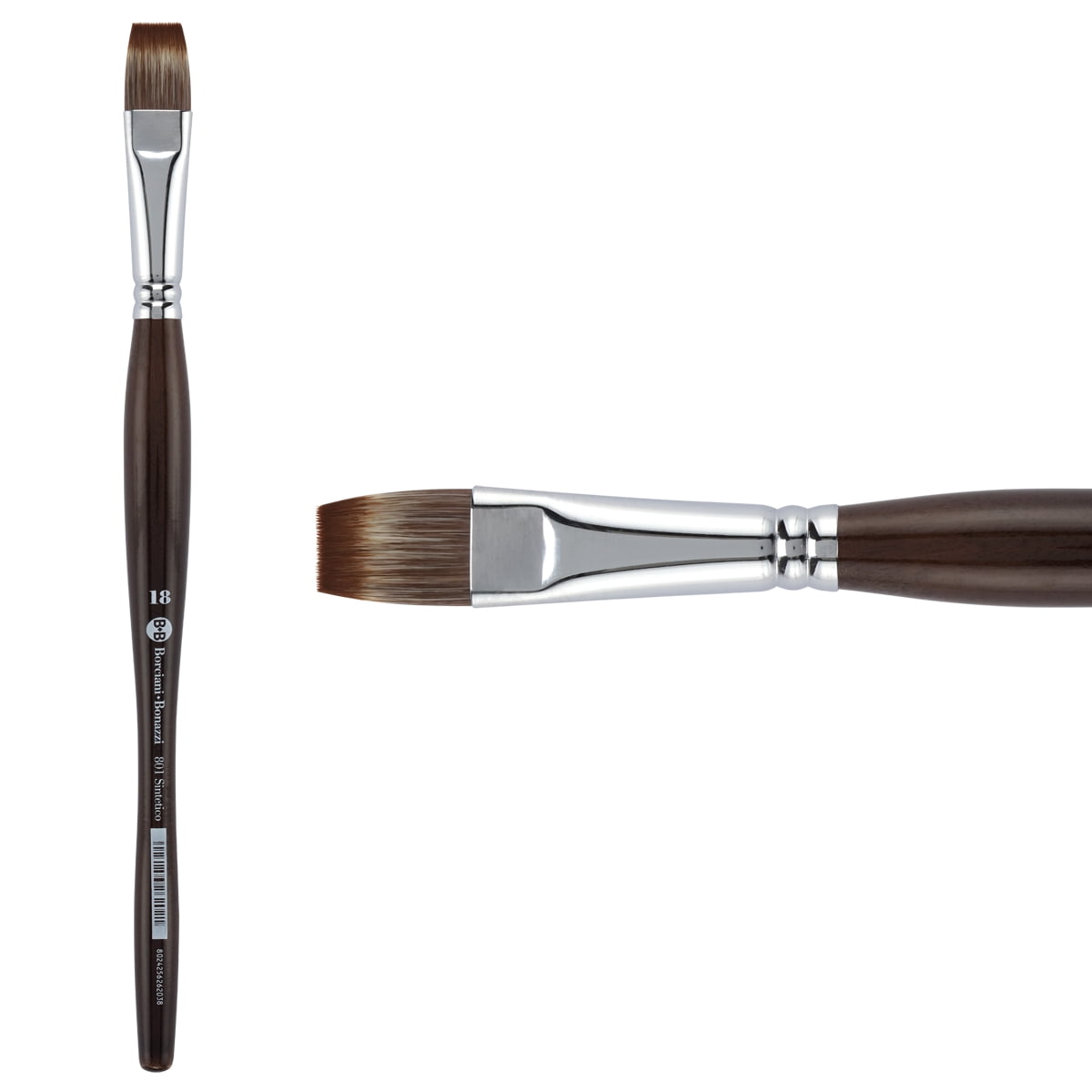 Borciani e Bonazzi Unico Synthetic Mongoose Artist Paint Brush - Series 801 Flat - Size #18 - Watercolors, Oil & Acrylic Paint - Handcrafted in Italy, Anti-Roll Design, Ergonomic Medium Handle