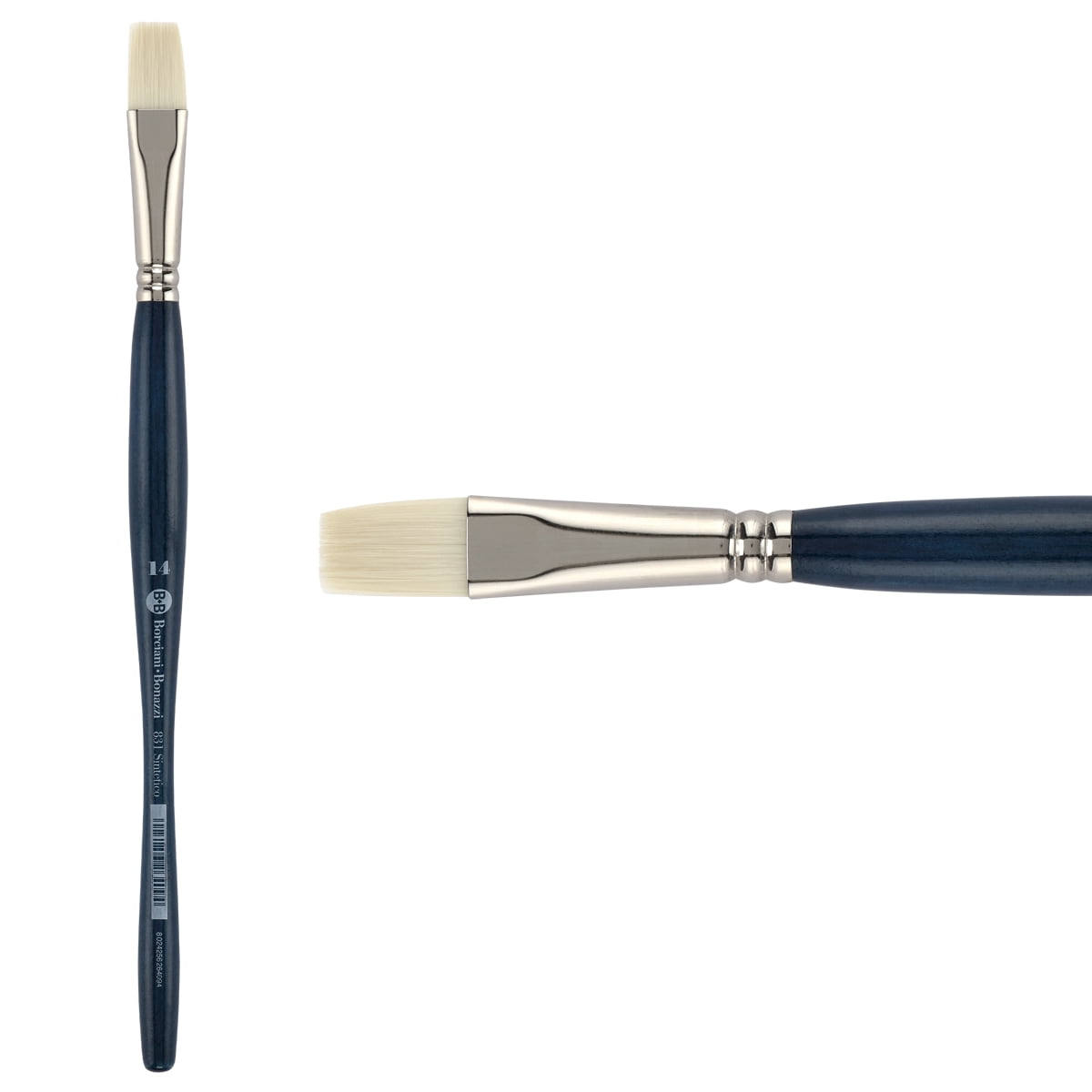 Borciani e Bonazzi Unico Bianco Synthetic Series 831 Paint Brush, Flat 14 - Acrylic, Oil, Gel, Impasso Painting - Ergonomic Handle, Cruelty-Free, Brass Ferrule, Handcrafted in Italy