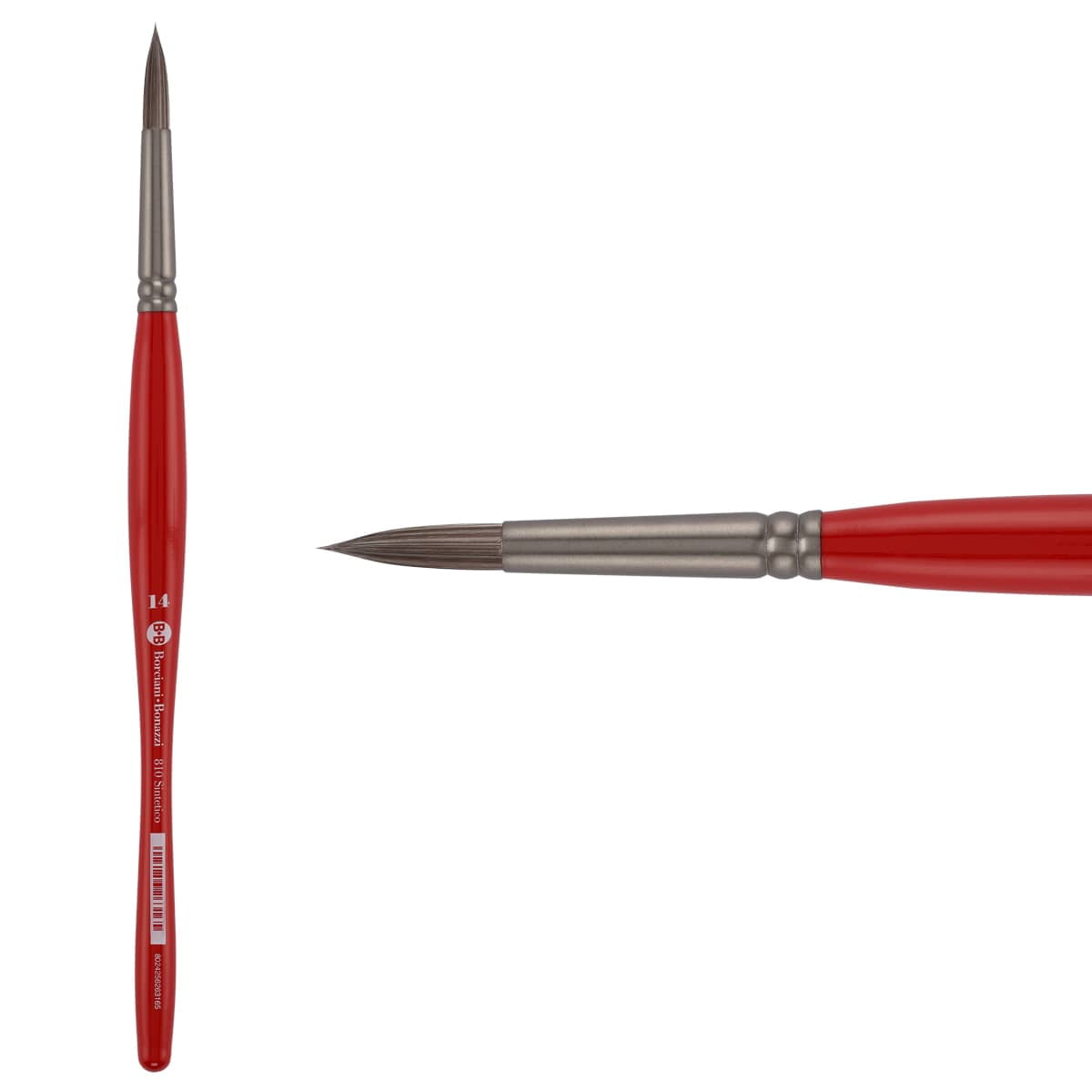 Borciani e Bonazzi Unico Silver Synthetic Series 810 Paint Brush, Round 14 - Medium Handle Paintbrush Handcrafted in Italy, Cruelty-Free, Acrylic, Oil, Watercolor