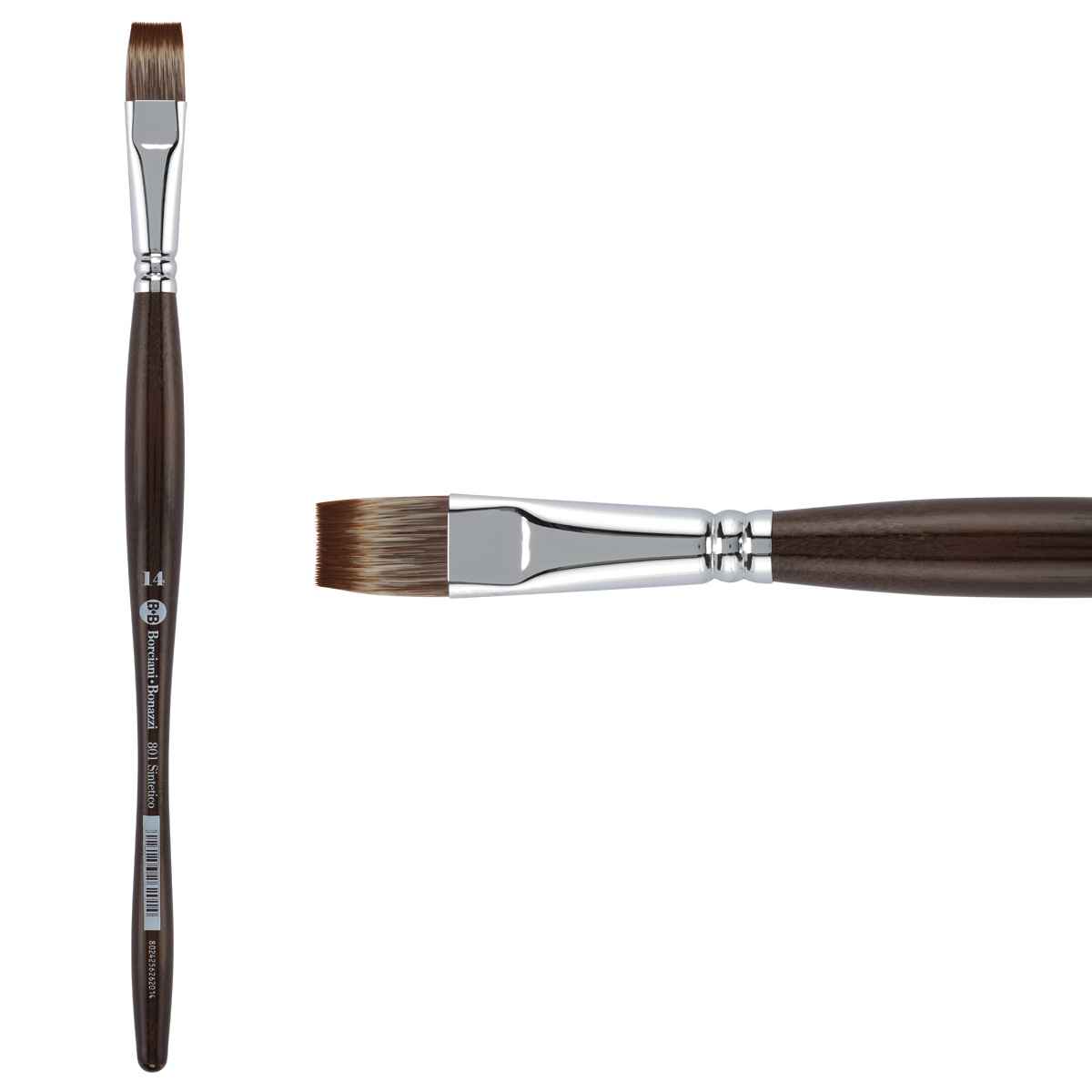 Borciani e Bonazzi Unico Synthetic Mongoose Artist Paint Brush - Series 801 Flat - Size #14 - Watercolors, Oil & Acrylic Paint - Handcrafted in Italy, Anti-Roll Design, Ergonomic Medium Handle