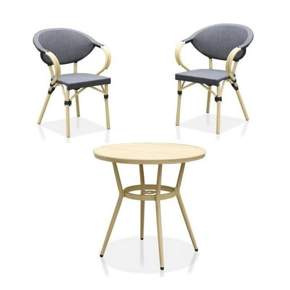 Borda Transitional 3-Piece Natural Metal Bistro Table and Chair Set