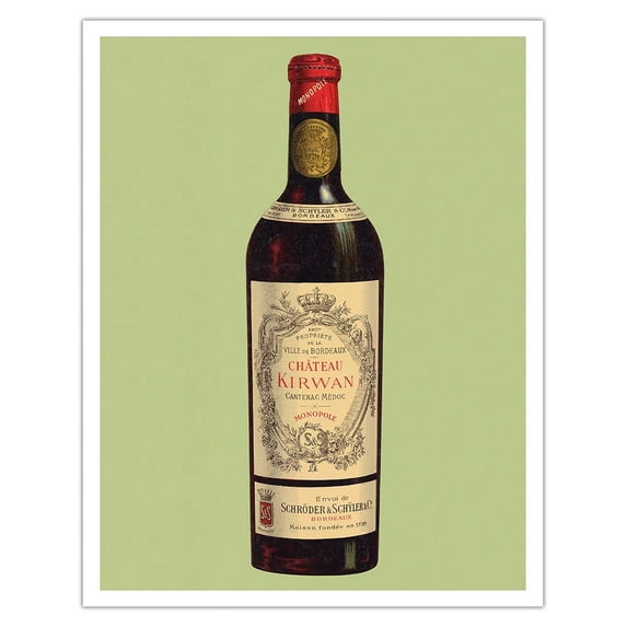 Bordeaux France - Chateau Kirwan Wine Bottle - Vintage French Advertising Poster c.1900 - Fine Art Matte Paper Print (Unframed) 11x14in