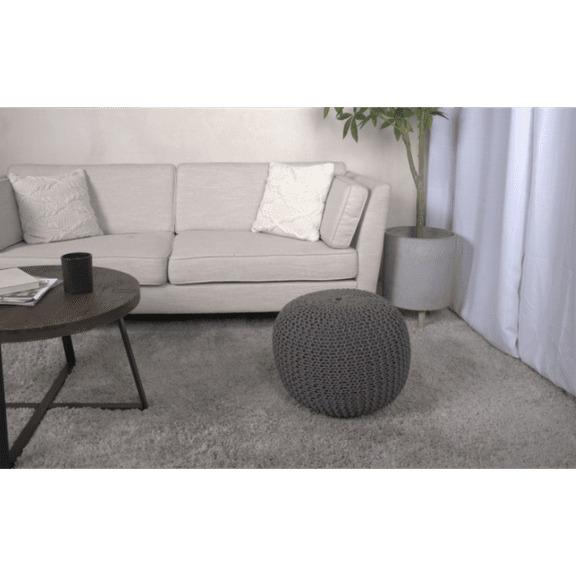 Bordeaux Knitted Cotton Round Pouf Cozy & Modern Design for Home Use, Versatile Ottoman & Floor Cushion, 200lbs Weight Capacity | Navy Blue