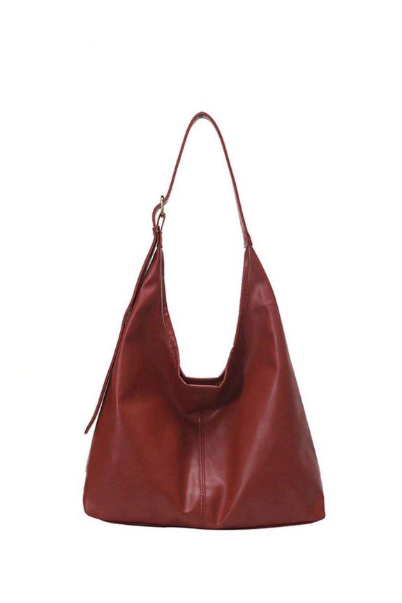 Bordeaux PU Leather Slouch Shoulder Bag, Large Capacity