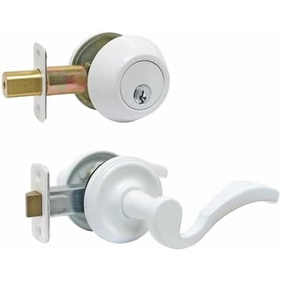 Bordeaux Passage Right Hand Lever Set and Atlantis Deadbolt - White Powder Coat (WPC)