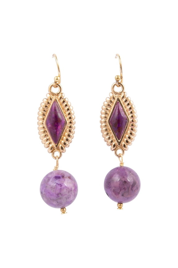 Bordeaux Purple Agate Golden Drop Earrings