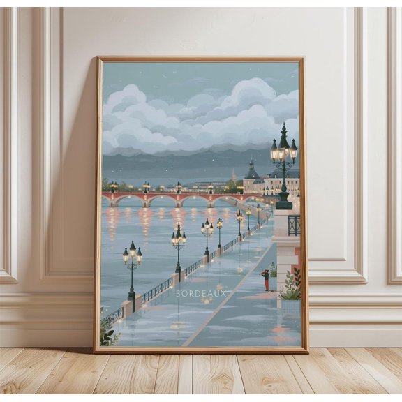 Bordeaux Riverside City Print Wall Art Decor, Unframed Paper Print