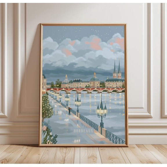 Bordeaux Riverside City Print Wall Art Decor, Unframed Paper Print