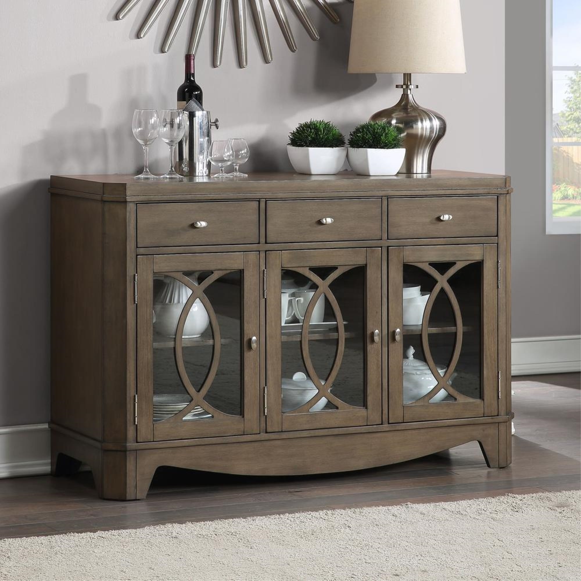 Bordeaux Toffee Brown 54.5'' Solid Wood Sideboard with Glass Doors