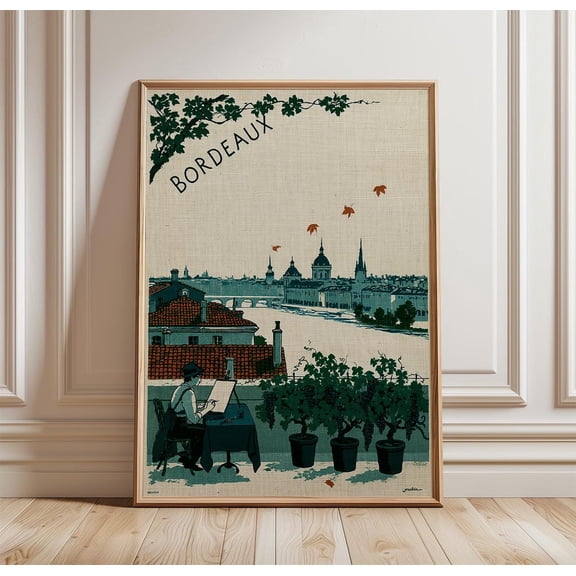 Bordeaux Travel Riverside City Print Vineyard Wall Artr, Unframed Paper Print