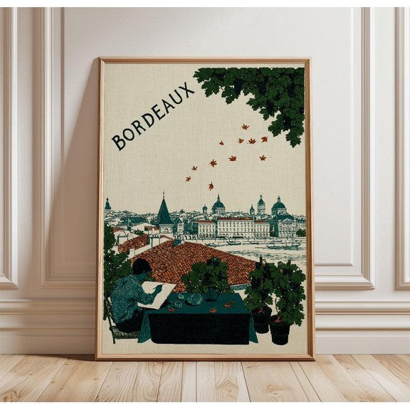 Bordeaux Travel Riverside City Print Vineyard Wall Artr, Unframed Paper Print