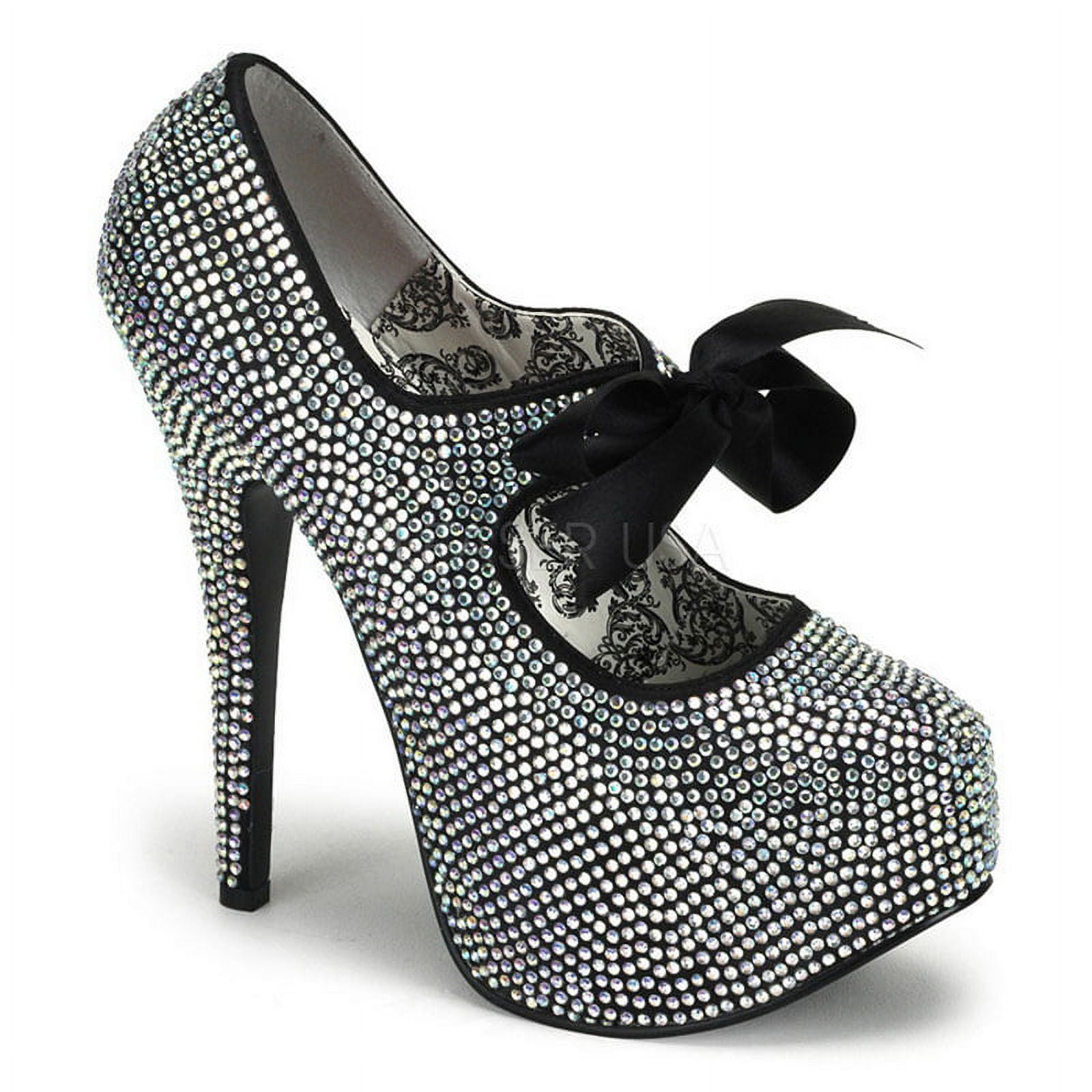 Bordello TEEZE 04R 5 3 4 Heel Rhinestone Platform W Ribbon Bow Tie Iridescent Rhinestones 12 Walmart