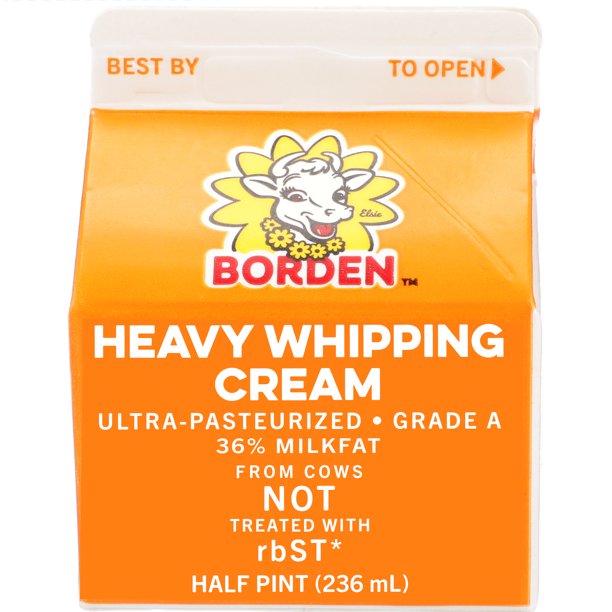 Borden 36 Milkfat Heavy Whipping Cream, 0.5 Pint, 8 Fl. oz.