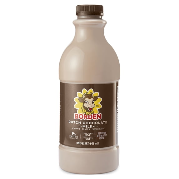 Borden Dutch Chocolate Milk, 1 Quart Bottle, Liquid, Refrigerated, Contains Dairy