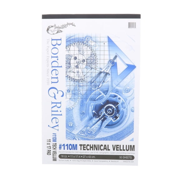 Borden & Riley #110M Technical Vellum Pad, 50 Sheets, 11" x 17'