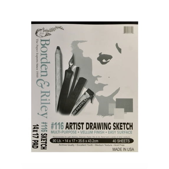 Borden & Riley #116 Artist Drawing/Sketch Vellum Pads, 14" x 17", 40 Sheets Per Pad, Pack Of 2 Pads