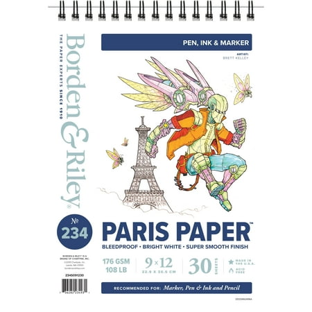 Borden & Riley #234 Paris Bleedproof Paper for Pen Pad, 30 Sheets, 9" x 12" Spiral-Bound