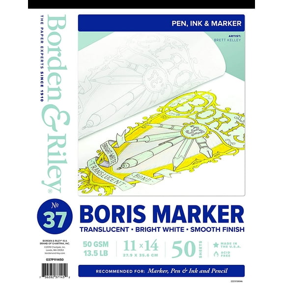 Borden & Riley #37 Boris Marker Layout Bright White Translucent Bond Pad, 11 x 14 Inches, 13.5 lb, 50 White Sheets, 1 Pad Each (037P111450)