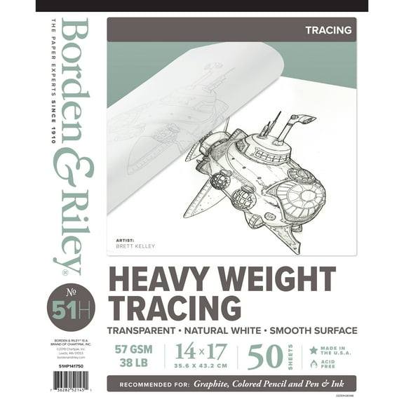 Borden & Riley #51H Monroe Heavyweight Parchment Tracing Paper Pad, 50 Sheets, 14" x 17"