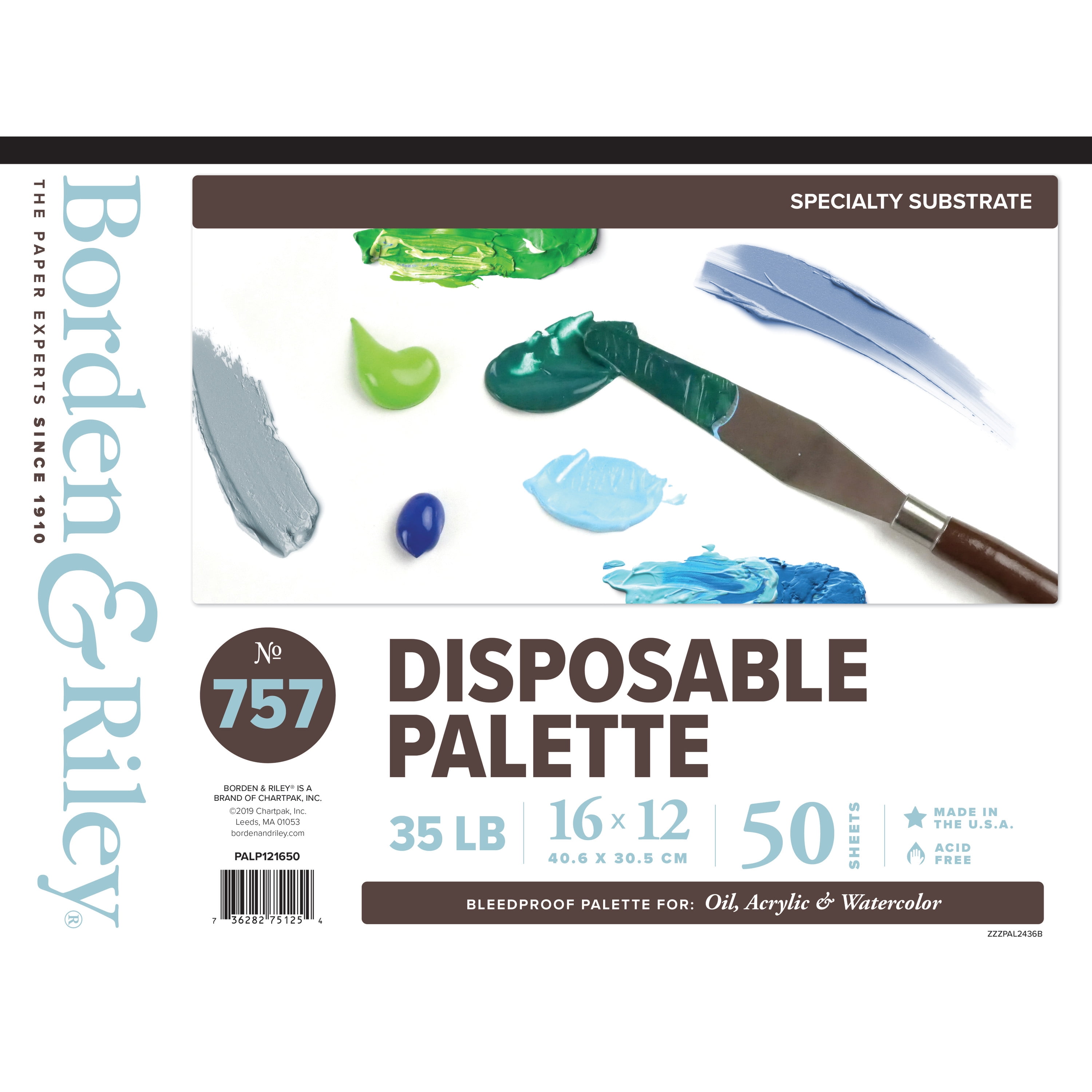 Borden & Riley 757 Disposable Palette Paper Pad, 50 Sheets, 16" x 12