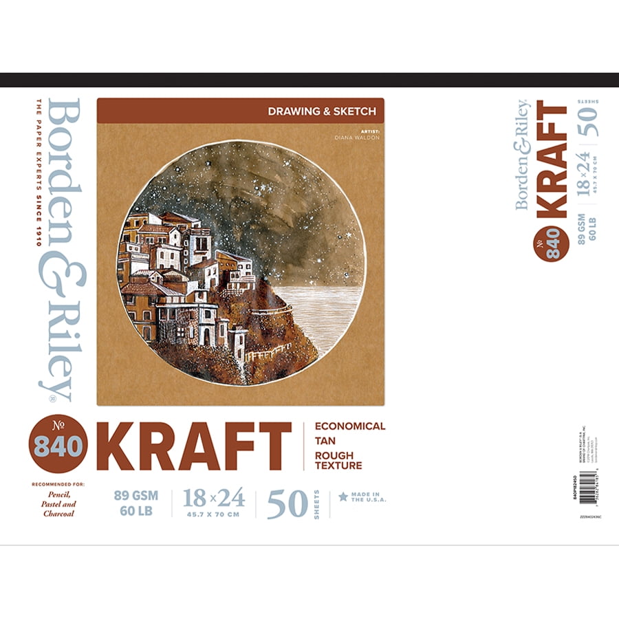 Borden & Riley 18" x 24" #840 Kraft Paper Pad, 89 GSM/60 lb., 50 Sheets, 1 Pad Each