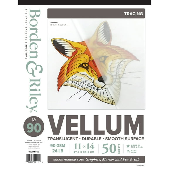 Borden & Riley #90 Sheer Trace Vellum Pad, 50 Sheets, 11" x 14"
