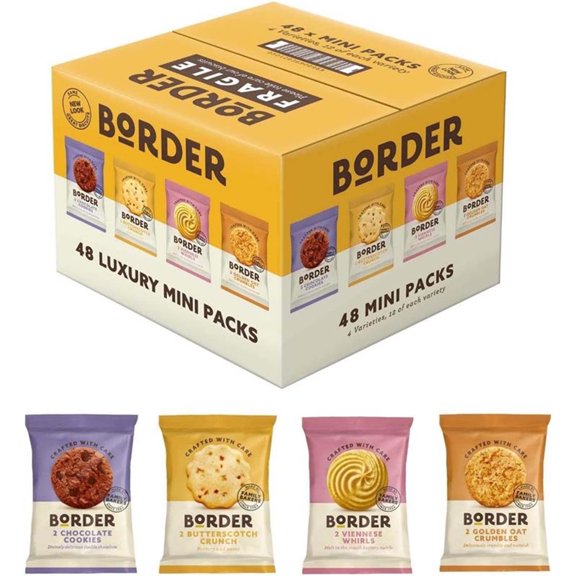 Border Biscuits Mini 4 Variety Box 48 Luxury Twin Packs (Chocolate, Butterscotch, Viennese, Golden Oat) Baked by a Family Baker in Scotland