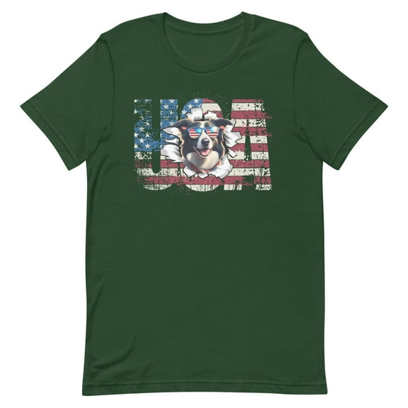 Border Collie 4th July Memorial Day USA (Forest, 3XL)