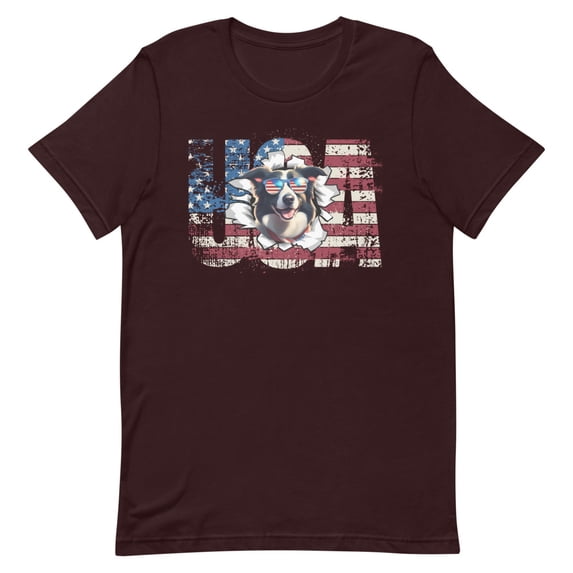 Border Collie 4th July Memorial Day USA (Oxblood Black, 3XL)