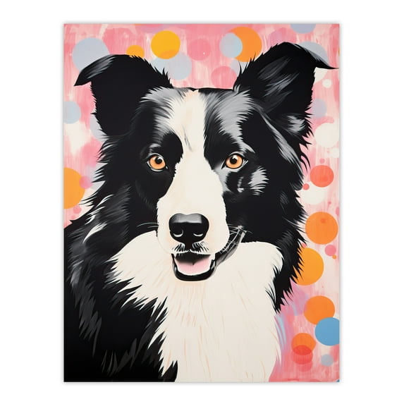Border Collie Abstract Circles Pastels Screen Print Risograph Artwork Colour Duotone Retro Riso Interior Design Unframed Wall Art Print Poster Home Decor Premium
