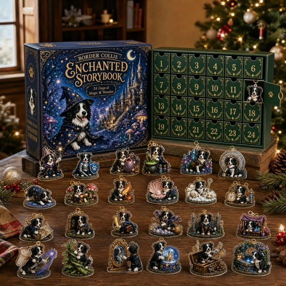 Border Collie Advent Calendar 2026, 24 Day Christmas Countdown with Acrylic Dog Ornaments, Enchanted Storybook Holiday Collection for Tree and Dog Lover Gift