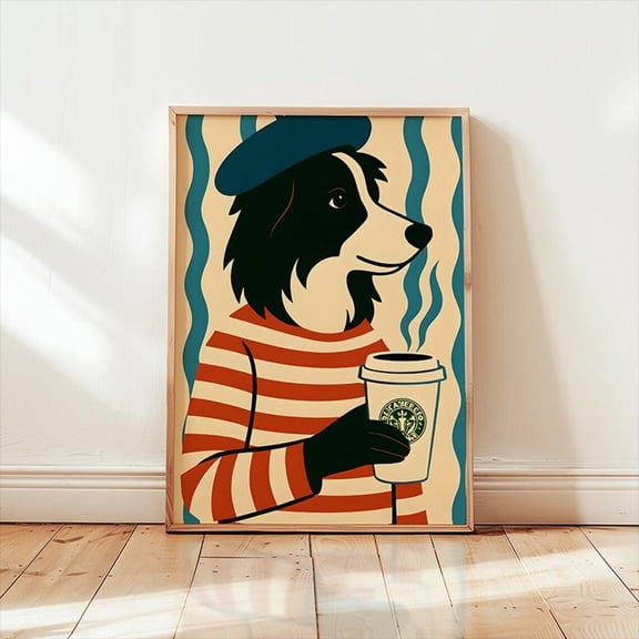 Border Collie Art Coffee Bar Poster , Poster Print Only