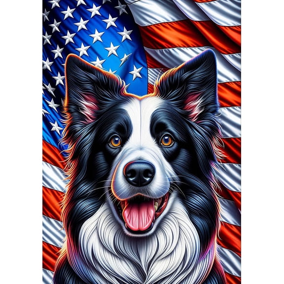 Border Collie - Best of Breed DCR Patriotic III Outdoor House Flag Mailbox Flag 28" x 40"