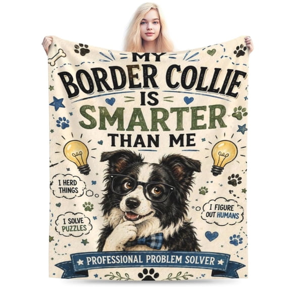 Border Collie Blanket Soft Flannel Fleece Blue Green Vintage Cartoon Smart Dog Border Collie Gift 50x40
