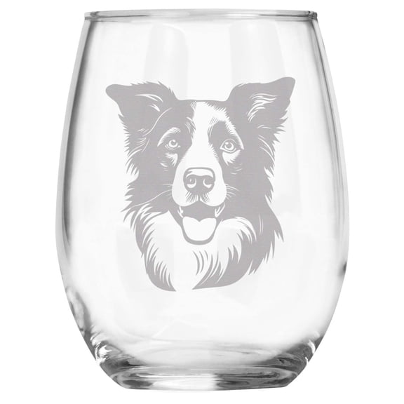 Border Collie Breed Themed Engraved Stemless Wine Glass, Unique Pet Gift for Collie Mom/Dad, Dog Lover Gifts for Her/Him