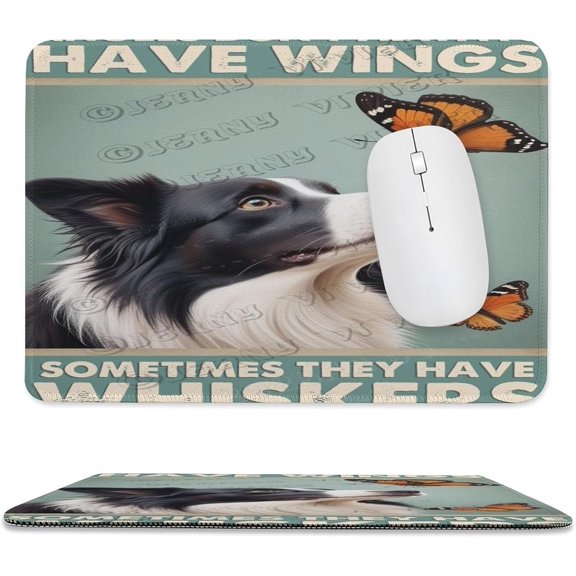 Border Collie with Butterfly Mouse Pad 8x10 in with Stitched Edge, Soft Cloth Surface Non-Slip Desk Mouse Pad, Cute Herding Breed Artwork Butterfly for Office Desk Accessories