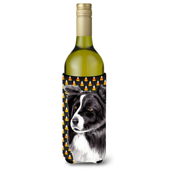 Border Collie Candy Corn Halloween Portrait Wine Bottle Hugger