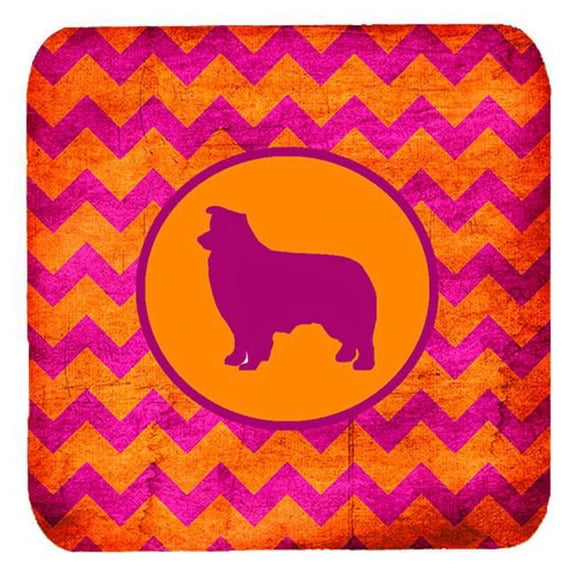 Border Collie Chevron Pink And Orange Foam Coasters, Set Of 4