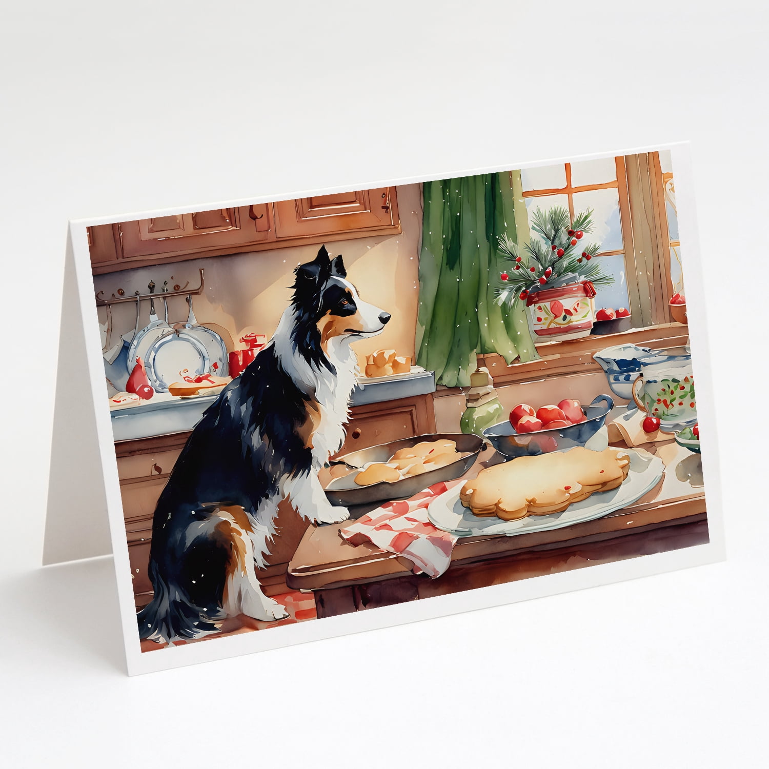 Border Collie Christmas Cookies Greeting Cards Pack of 8 7 in x 5 in