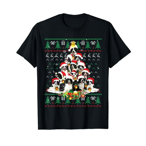 Border Collie Christmas Dog Lover Shirt Ugly Sweater Xmas Black T-Shirt