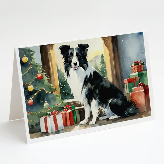 Border Collie Cozy Christmas Greeting Cards Pack of 8 7 in x 5 in