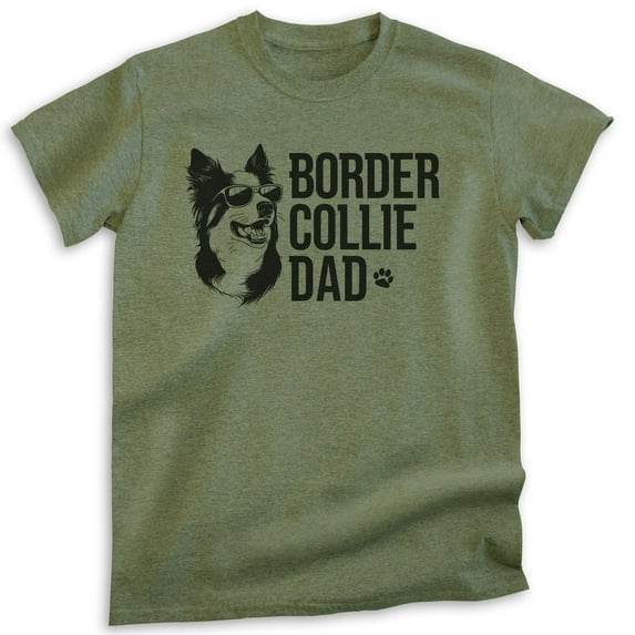 Border Collie Dad T-shirt, Unisex Men's Shirt, Border Collie Owner, Cute Dog Dad Gift, Heather Military Green, Medium
