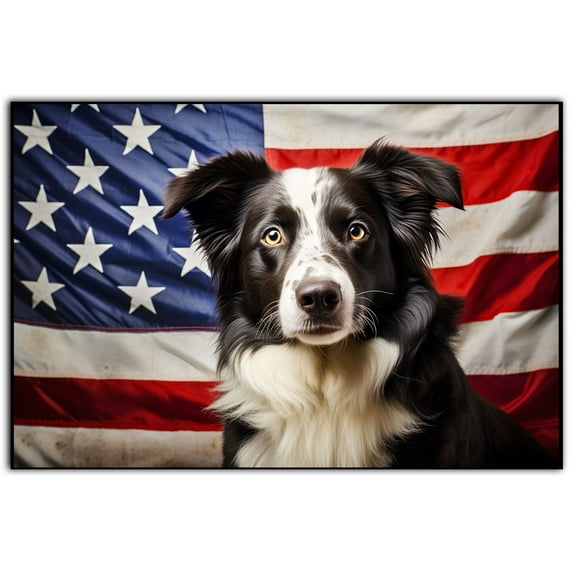 Border Collie Dog 4th of July Painting Canvas, Patriot American Dog Canvas, American Flag Diamond Art Canvas,Perfect for Home Decoration Festival Gift