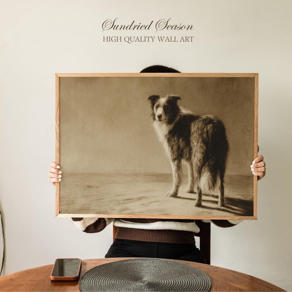 Border Collie Dog Art Sepia Tone Animal Portrait Rustic Farmhouse Decor, Unframed Paper Poster 8x10in