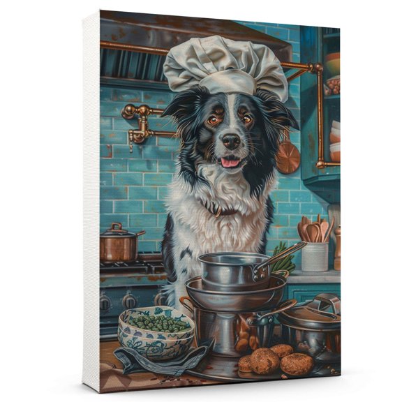 Border Collie Dog Chef Cooking Poster Wall Art, Kitchen Artwork Canvas For Wall Decor Framed Canvas Print Ready To Hang