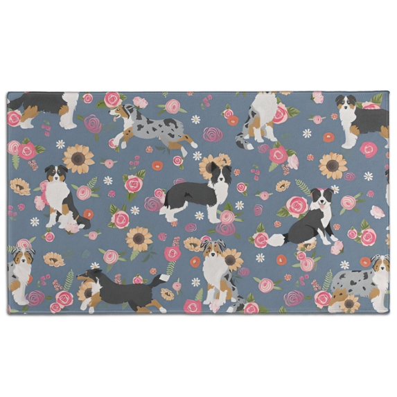 Border Collie Dog and Flower Florals Door Rugs,Washable Non Slip Door Mats Indoor,Decorative Door Mats,Entry Mat Indoor for Entrance,Bedroom,Kitchen,Bathroom,17"x30"