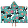 thumbnail image 1 of Border Collie Dog and Flower Florals Hooded Bath Towel，50"x30" for Ages 3 To 12 Kids, Quick Dry Lightweight Soft Microfiber Hood Beach Towel Cover Up for Kids, 1 of 7